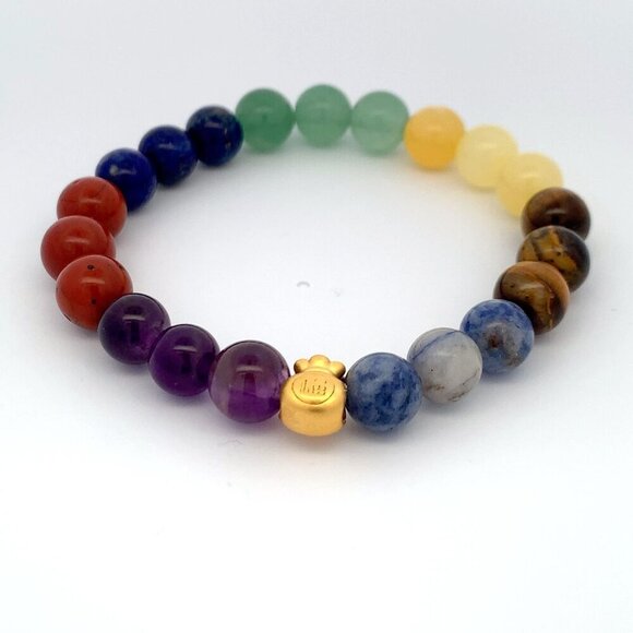 24K Gold Money Bag Lucky Charm Bracelet Gemstones Natural Rainbow Chakra Size 6" - Picture 7 of 9
